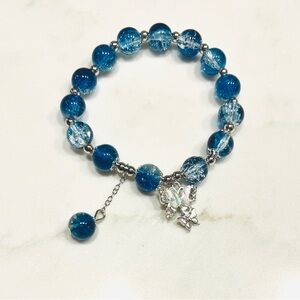 Blue Beaded Bracelet with Silver Charm